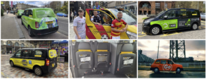 Taxi advertising across Glasgow showcasing outdoor advertising campaigns